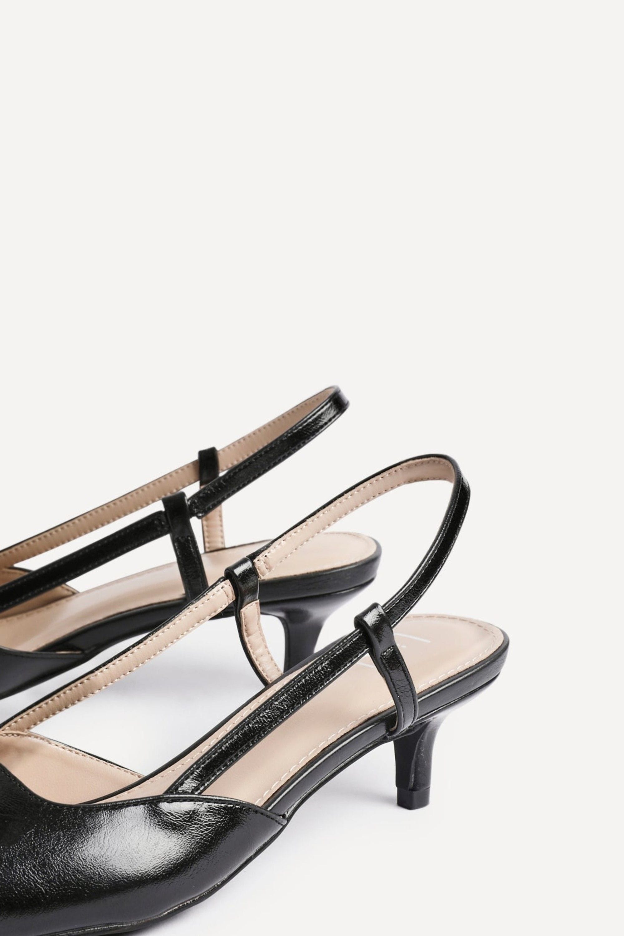Linzi Refined Black Faux Leather Slingback Kitten Court Heels image 4