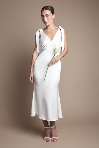 Coast Satin Back Crepe Tie Shoulder Midi Wedding Dress Ivory
