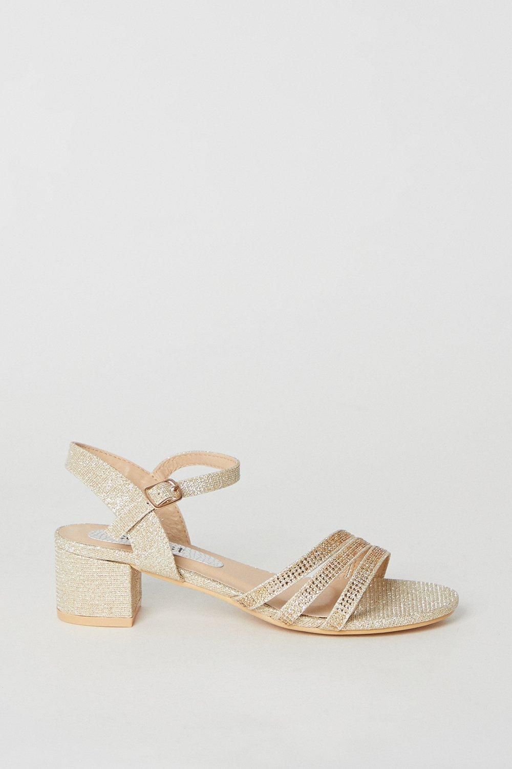 Coast Flower Girl Belle Diamante Triple Strap Low Heeled Sandals Champagne image 2