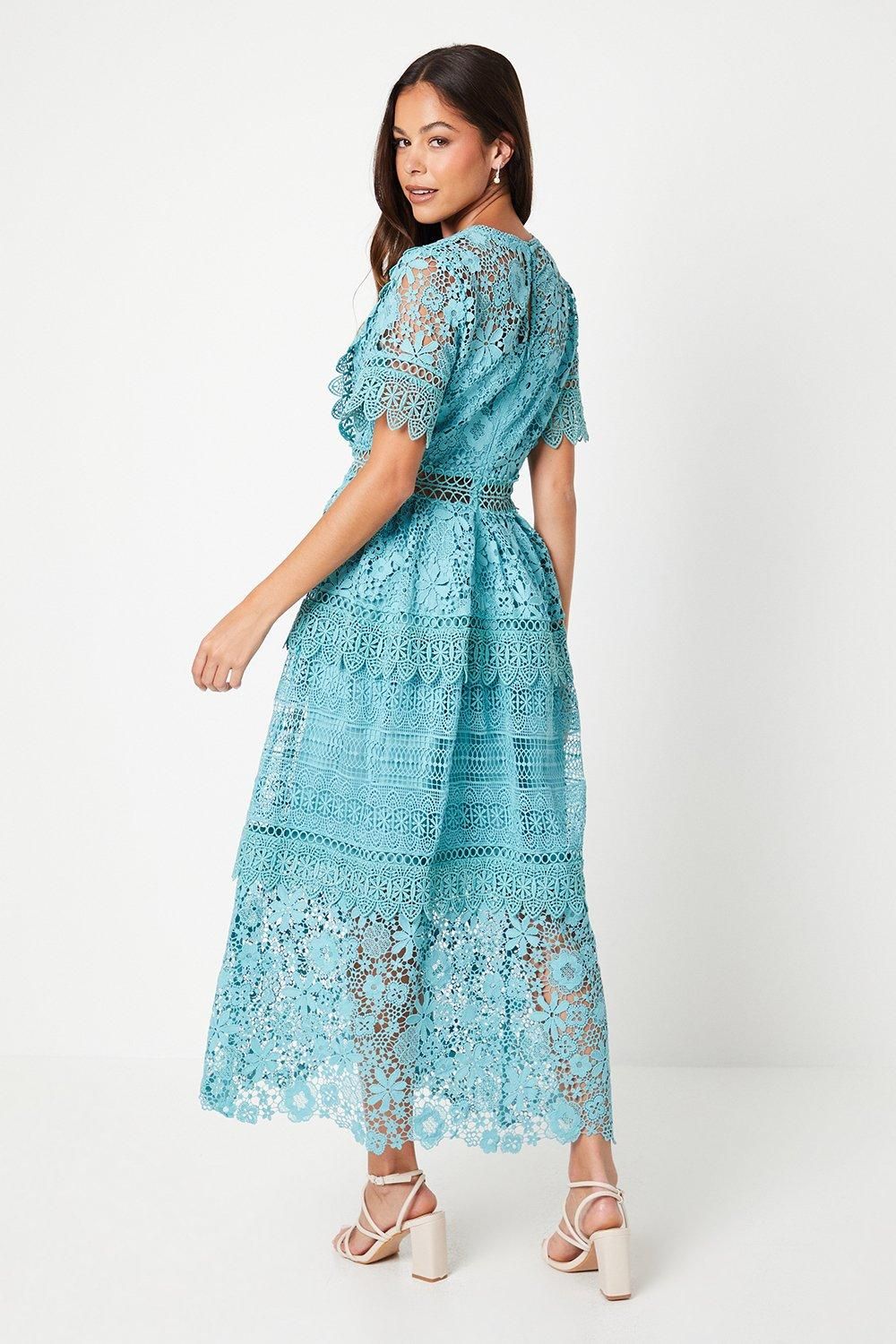 Coast Lace Mix Midi Dress Teal image 3