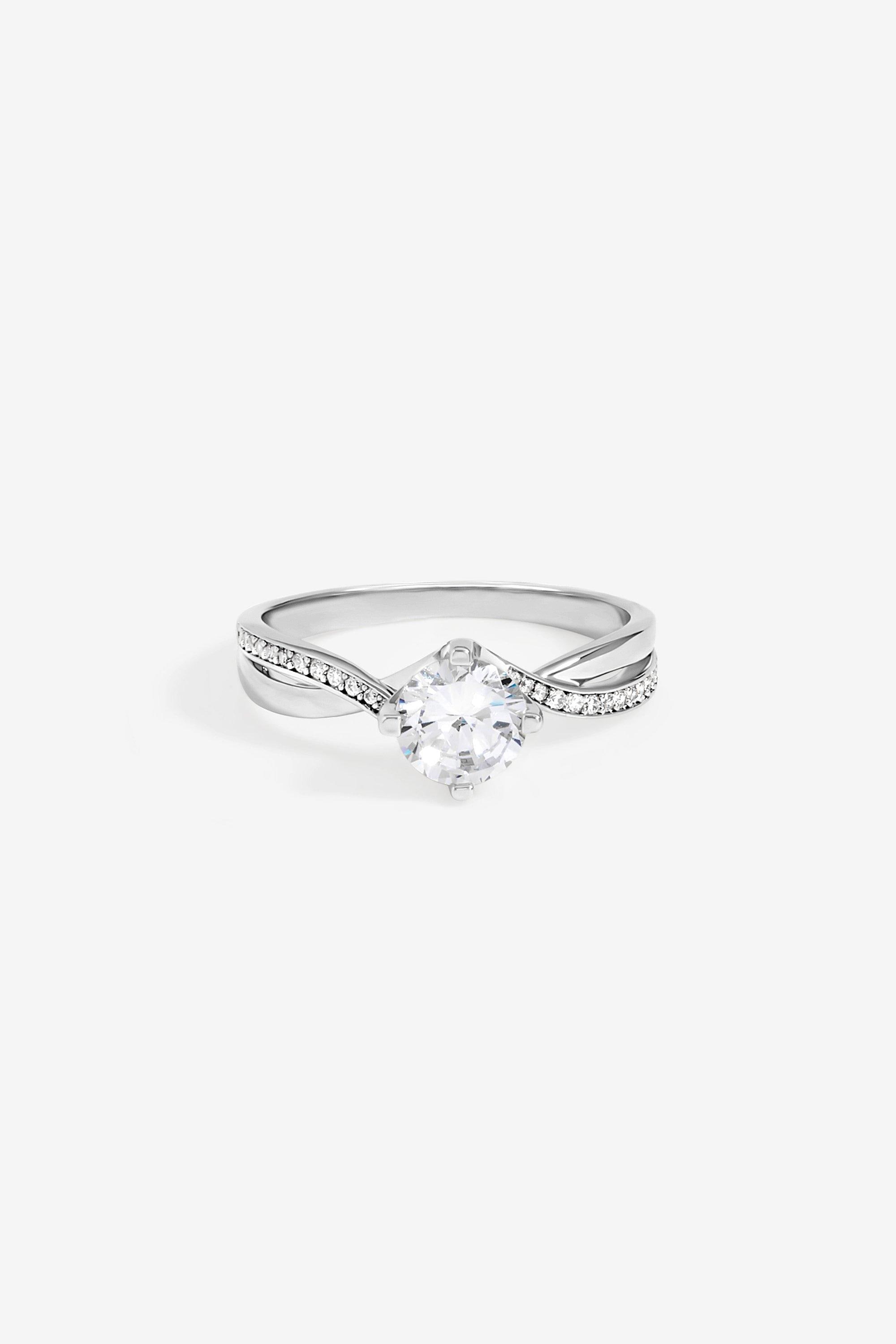 Jon Richard Rhodium Plated Solitaire Twist Band Engagement Ring - S image 1