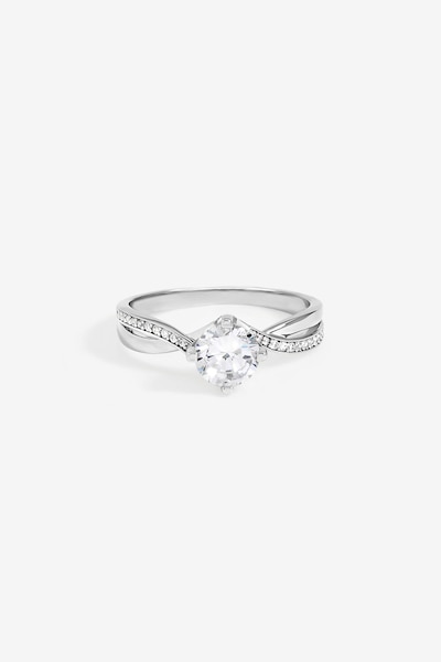 Jon Richard Rhodium Plated Solitaire Twist Band Engagement Ring - S