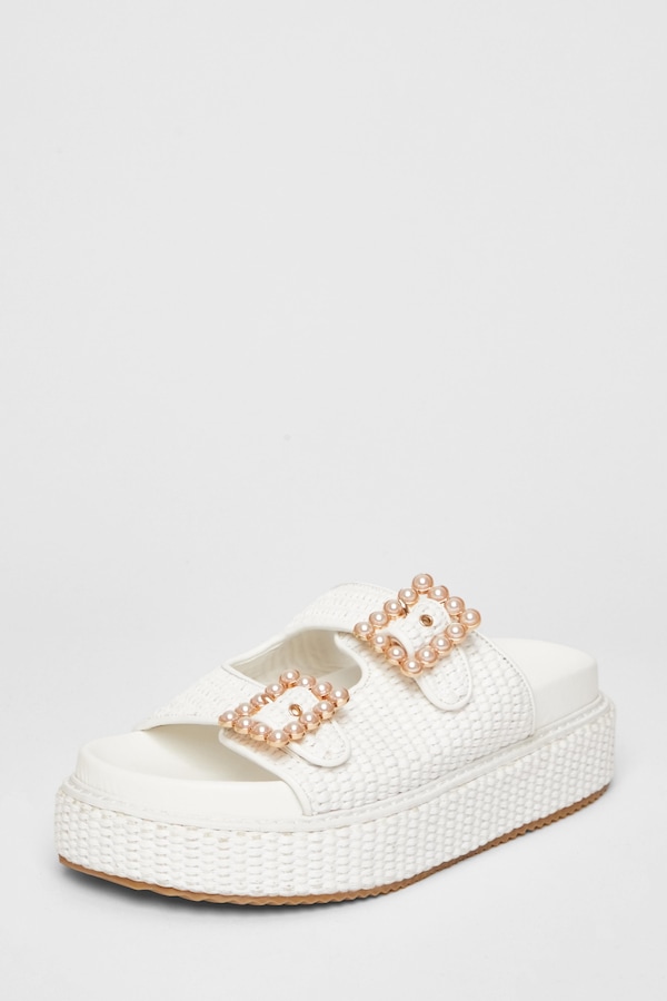 Quiz White Double Buckle Flatform