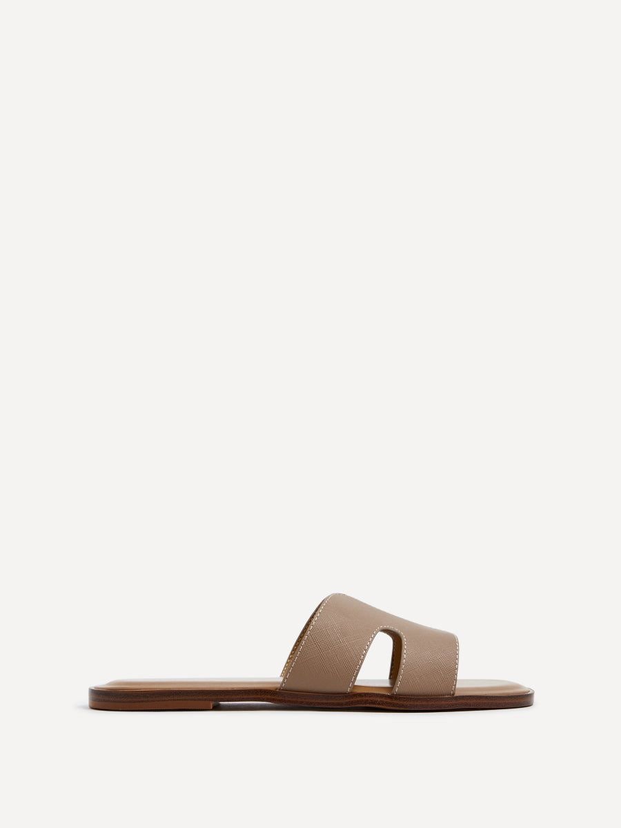 Linzi Petra Taupe Faux Leather Link Design Flat Sandal image 1