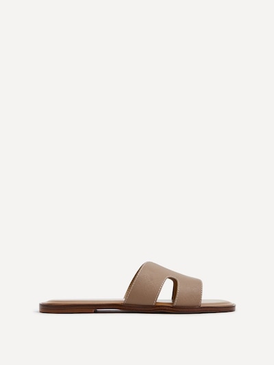 Linzi Petra Taupe Faux Leather Link Design Flat Sandal
