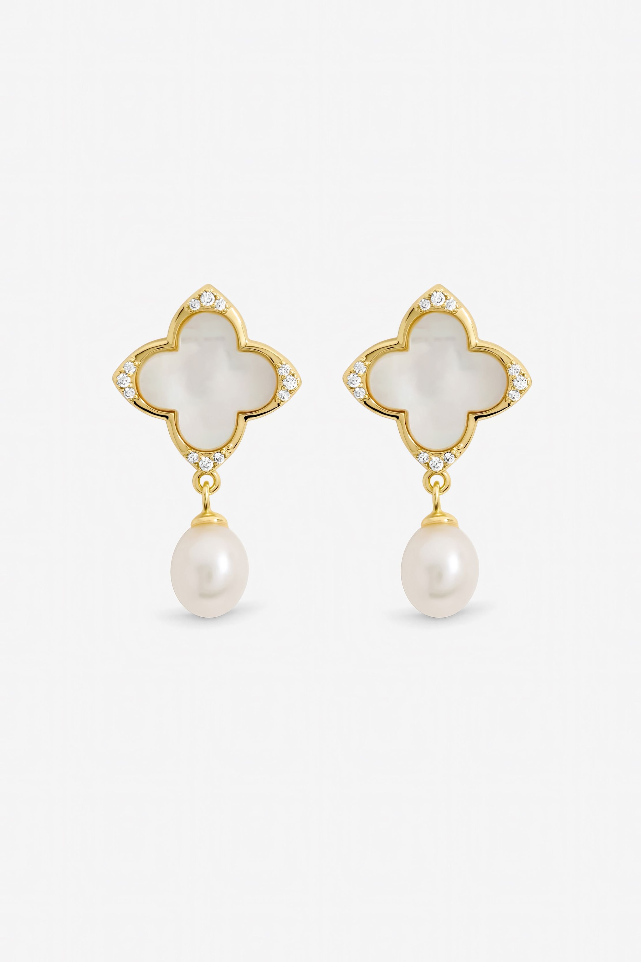 Jon Richard Gold Plated Mother of Pearl and Pearl Clover Earrings image 1