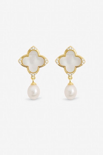 Jon Richard Gold Plated Mother of Pearl and Pearl Clover Earrings
