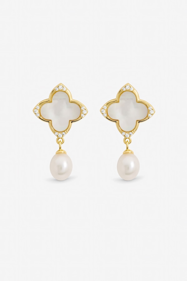Jon Richard Gold Plated Mother of Pearl and Pearl Clover Earrings