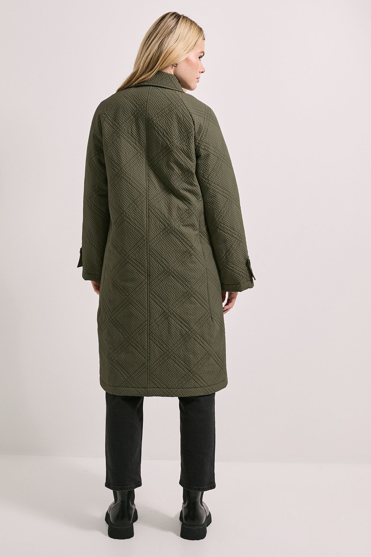 Dorothy Perkins Collar Detail Quilted Midi Coat Khaki image 3