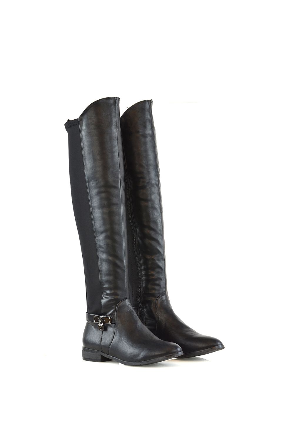 XY London 'Bella' Flat Elasticated Over The Knee Boots With Zip Fastening image 4