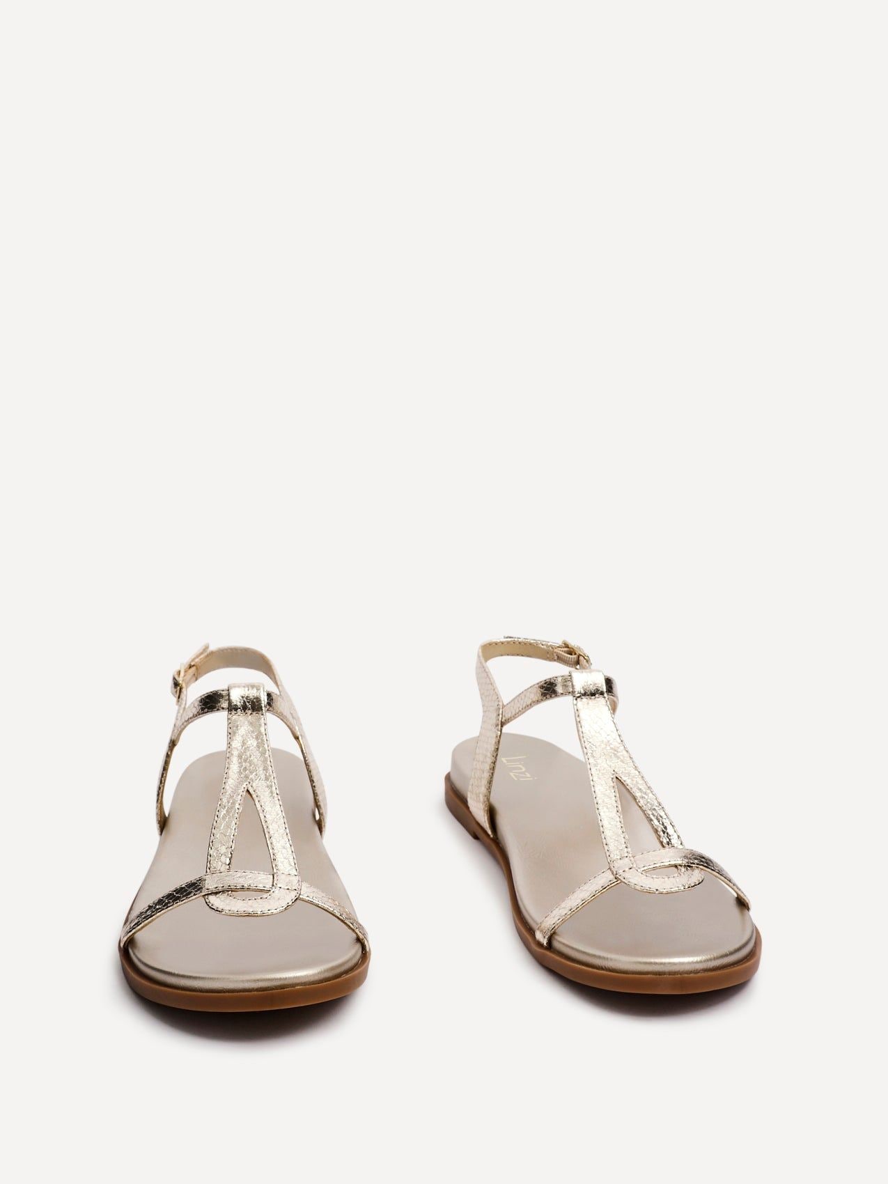 Linzi Saylor Gold Faux Leather Textured T-Bar Sandals image 3