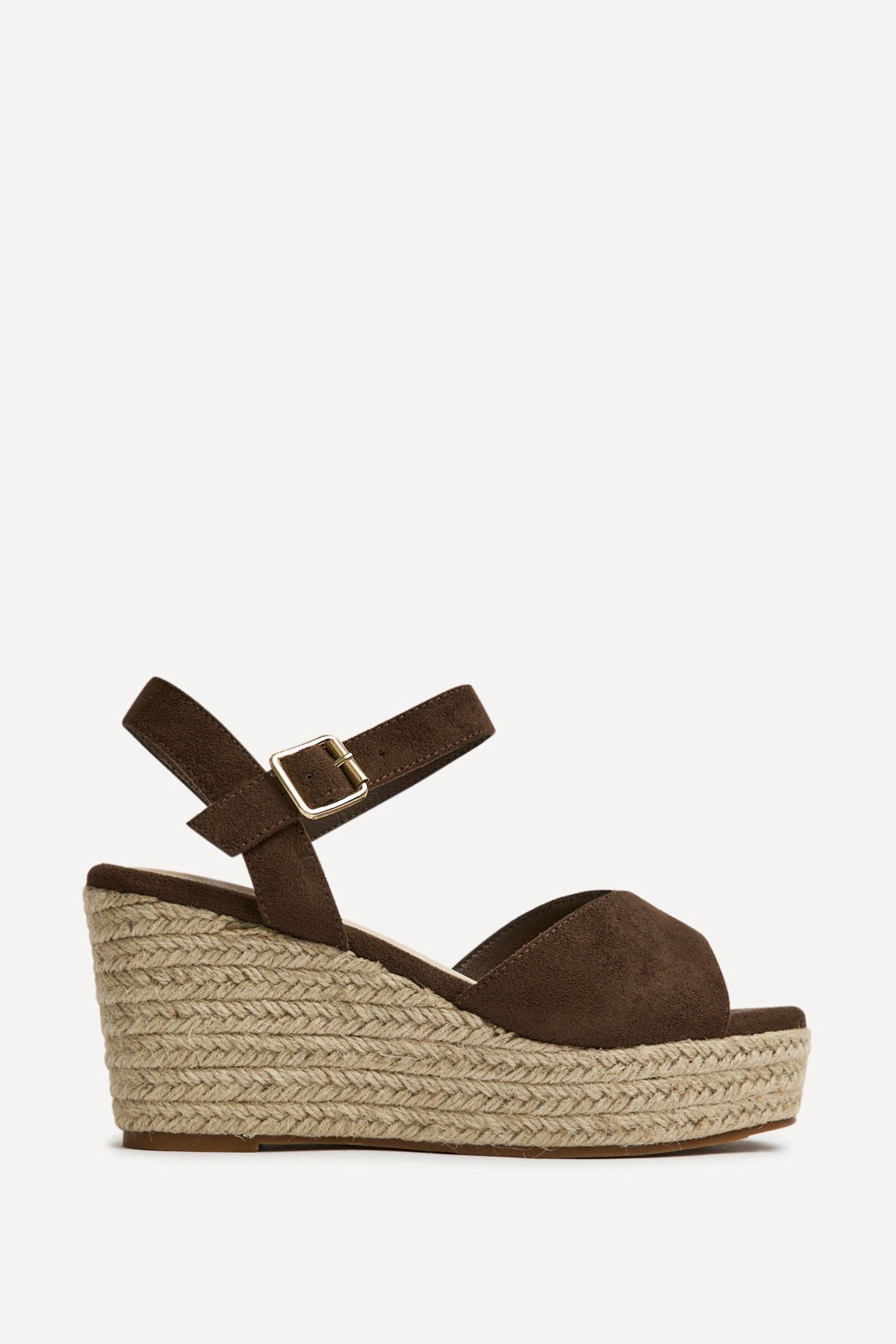 Linzi Duchess Wide Fit Brown Wedge Sandals