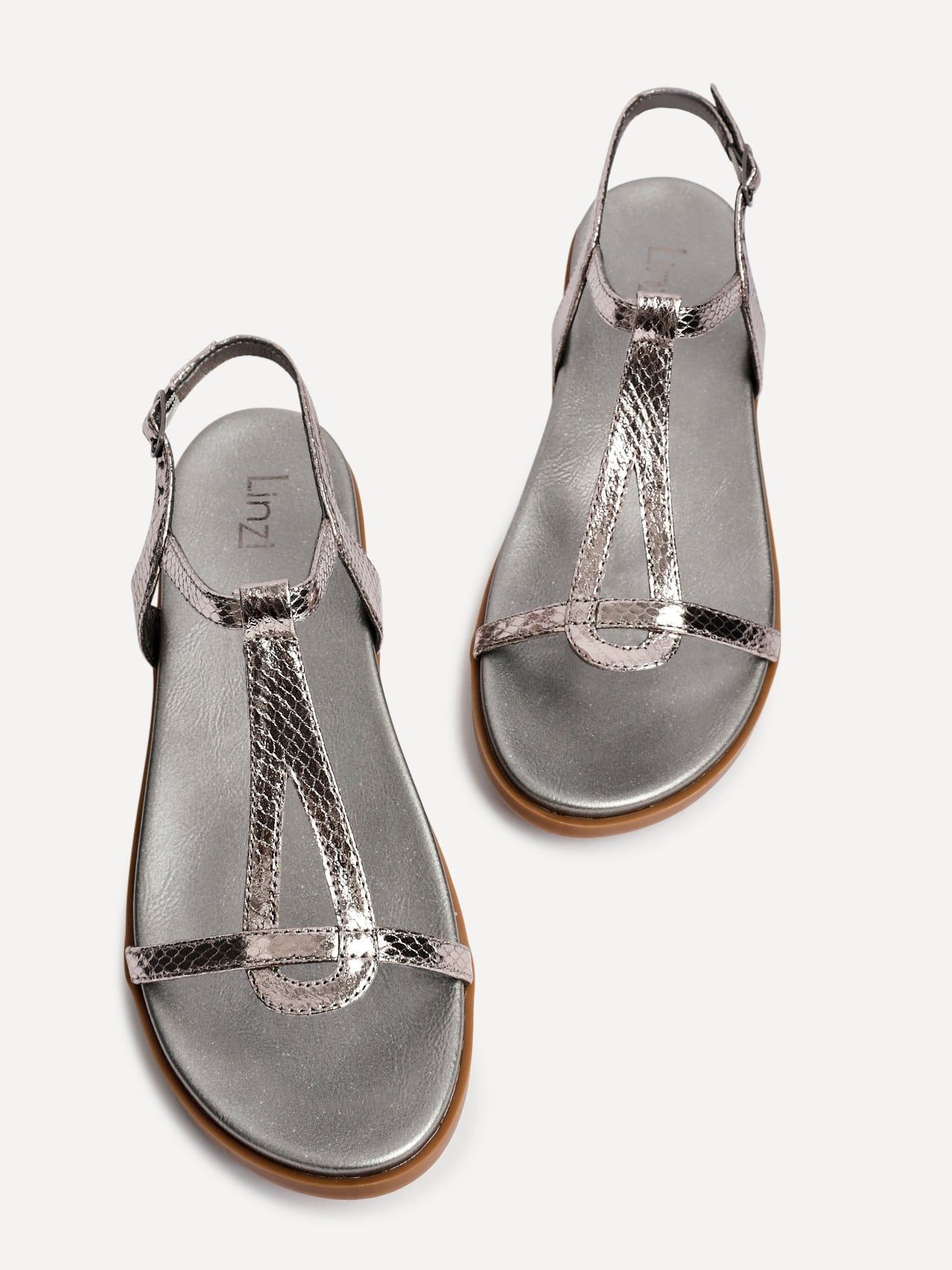 Linzi Saylor Pewter Faux Leather Textured T-Bar Sandals image 4