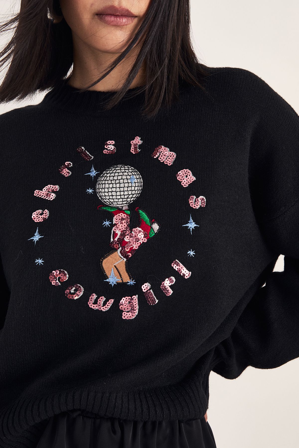 NastyGal Christmas Cowgirl Embroidered Knitted Jumper Black image 3