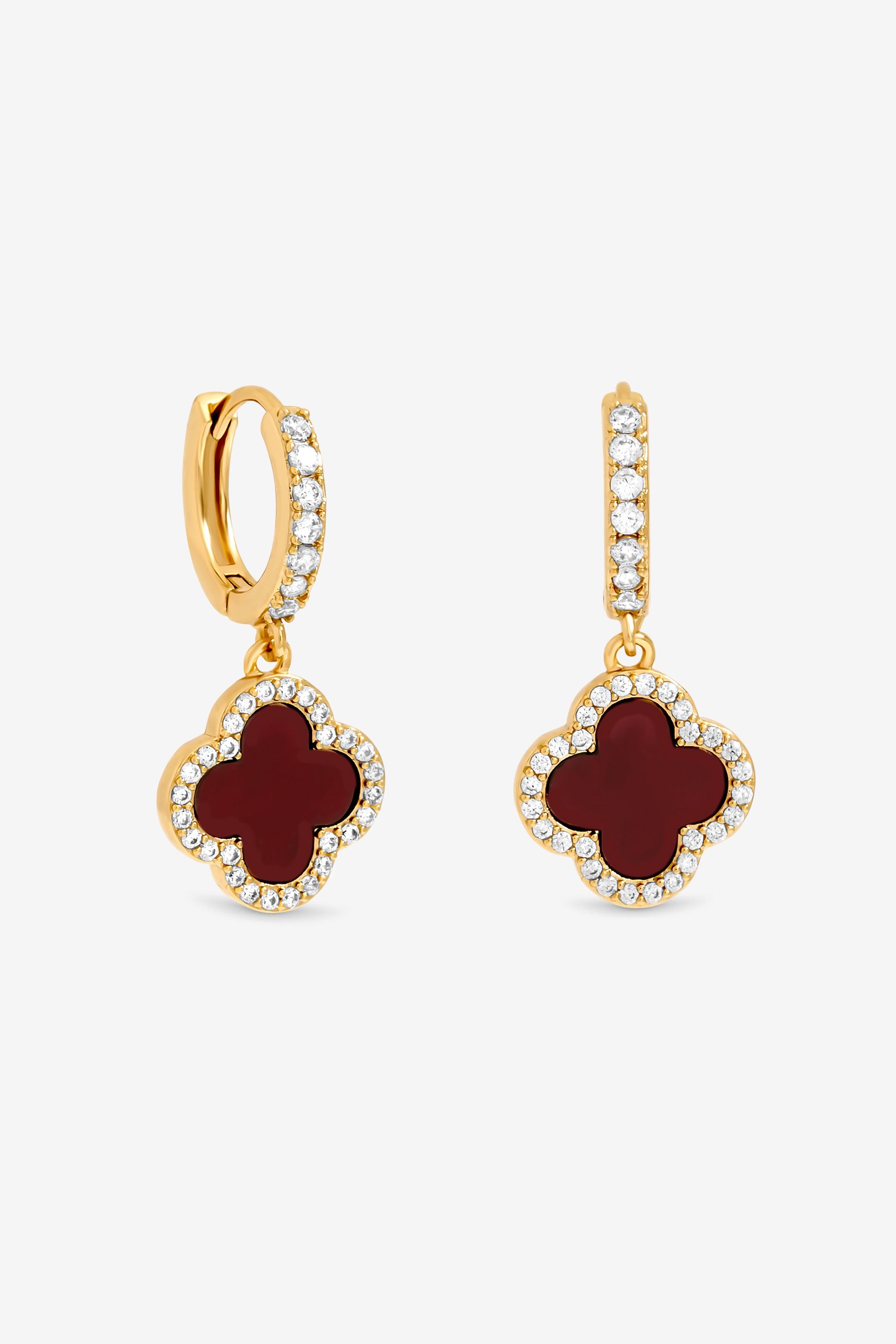 Jon Richard Gold Plated and Carnelian Clover Huggie Earrings image 1