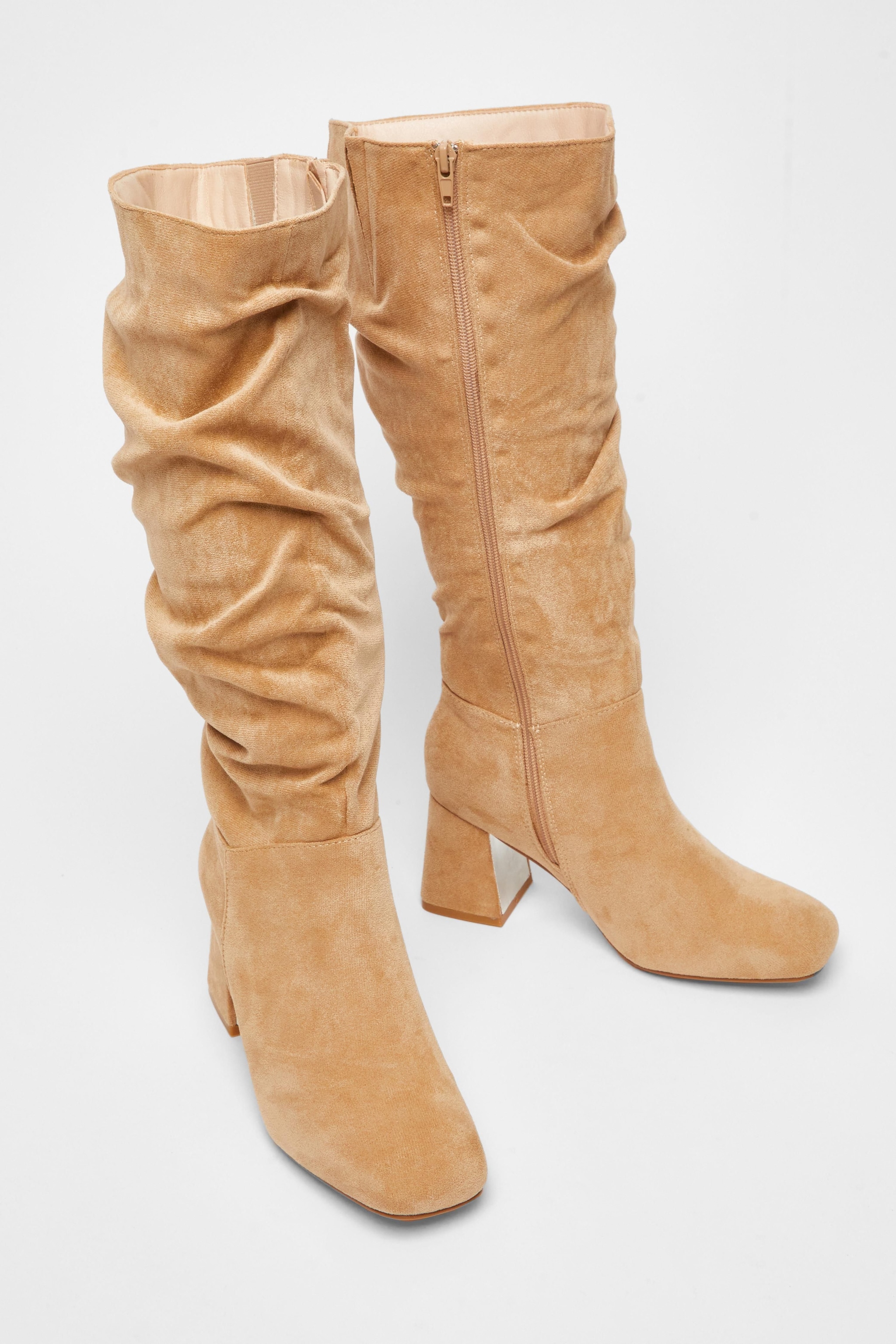 Quiz Taupe Wide Fit Faux Suede Heeled Boots image 2