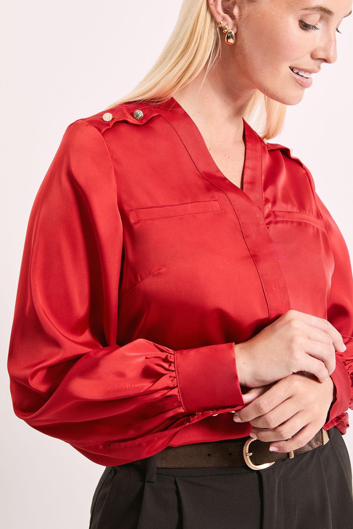 Principles Seam Detail Satin Shirt Rust image 2