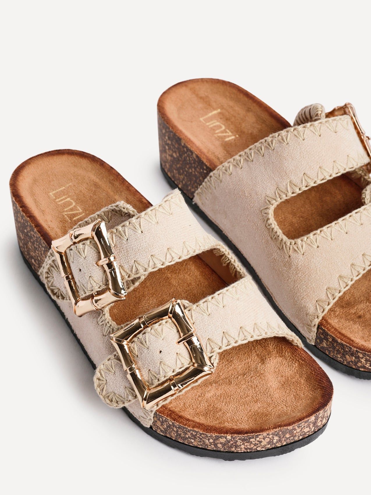 Linzi Darby Beige Faux Suede Double Buckle Sandal image 4