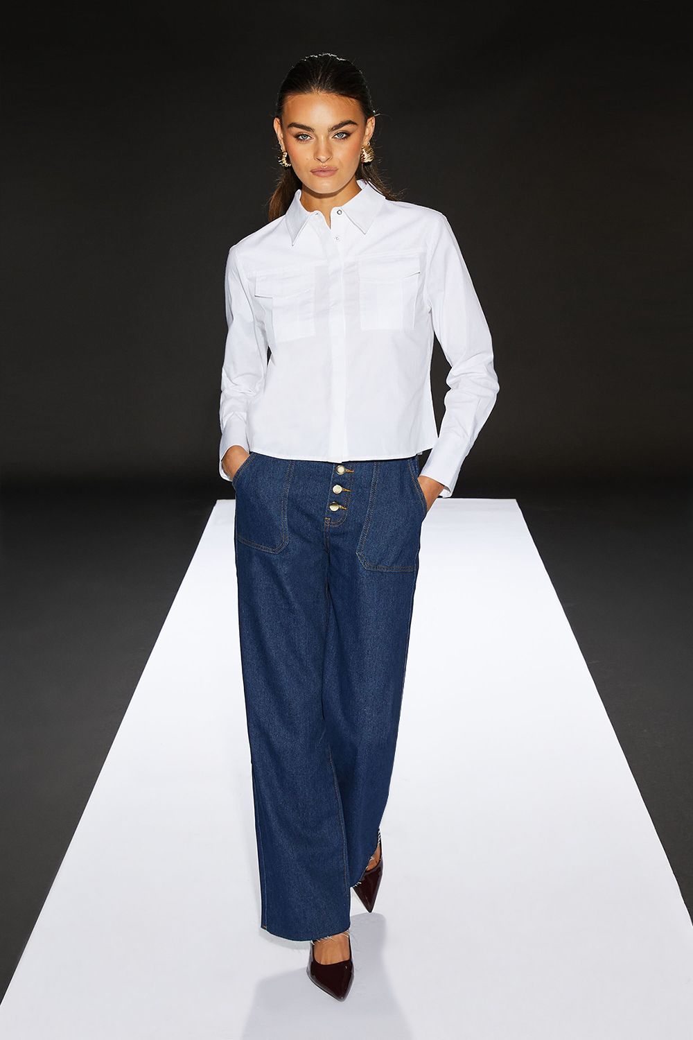 RUNWAY 1.8.1.8 Runway 1.8.1.8 Poplin Cropped Boxy Utility Shirt White image 2