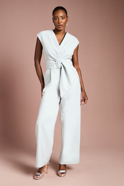 Coast Belted Crepe Jumpsuit Sage