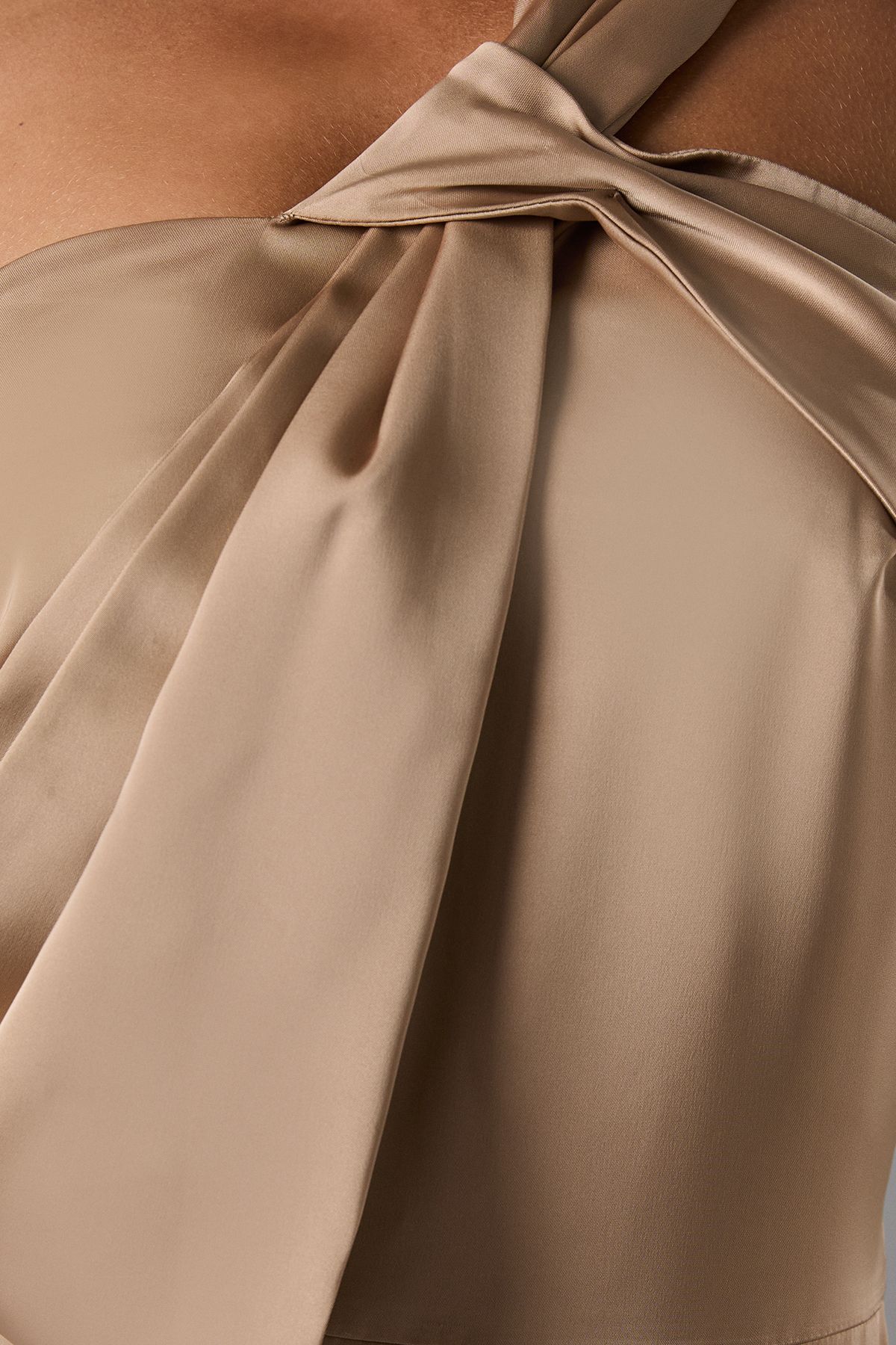 Coast Bow One Shoulder Asymmetric Satin Midi Dress Bronze image 5