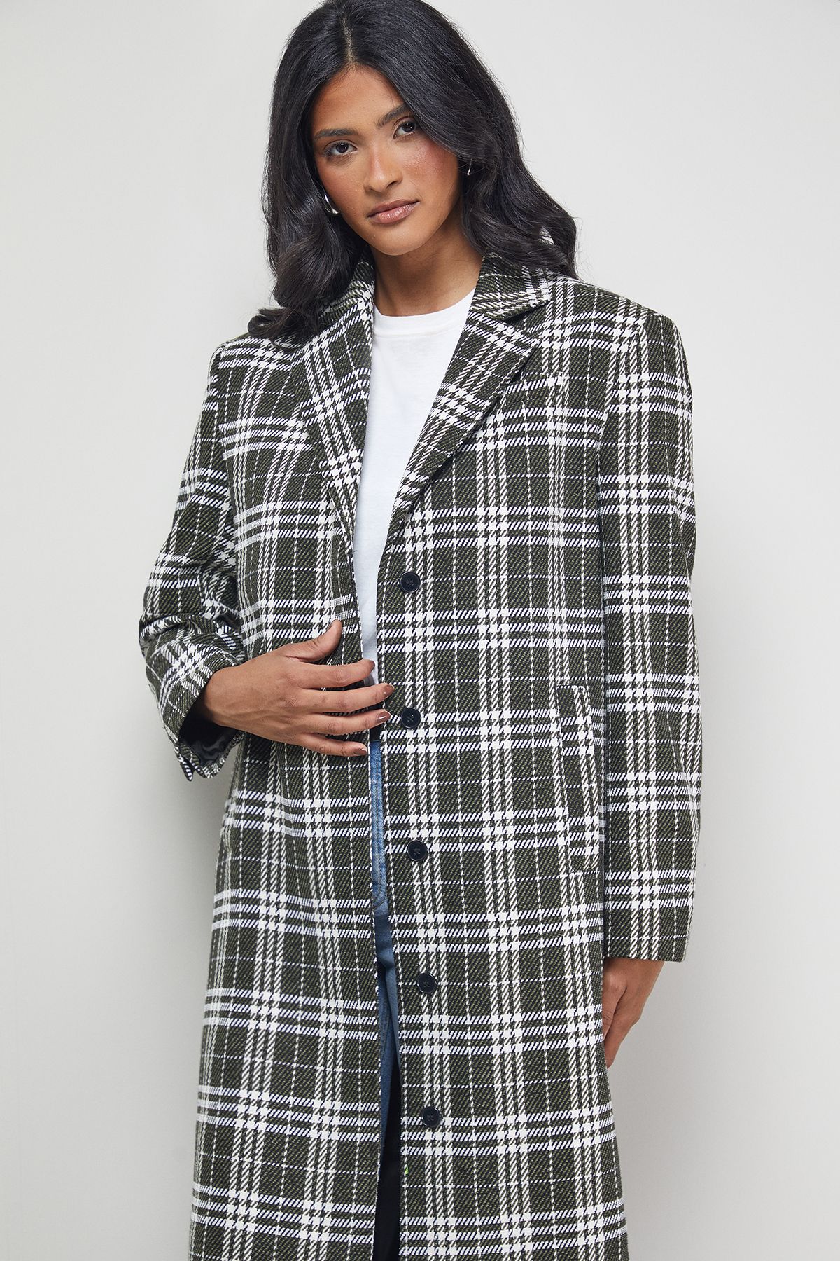 Warehouse Checked Oversized Maxi Coat Black image 4