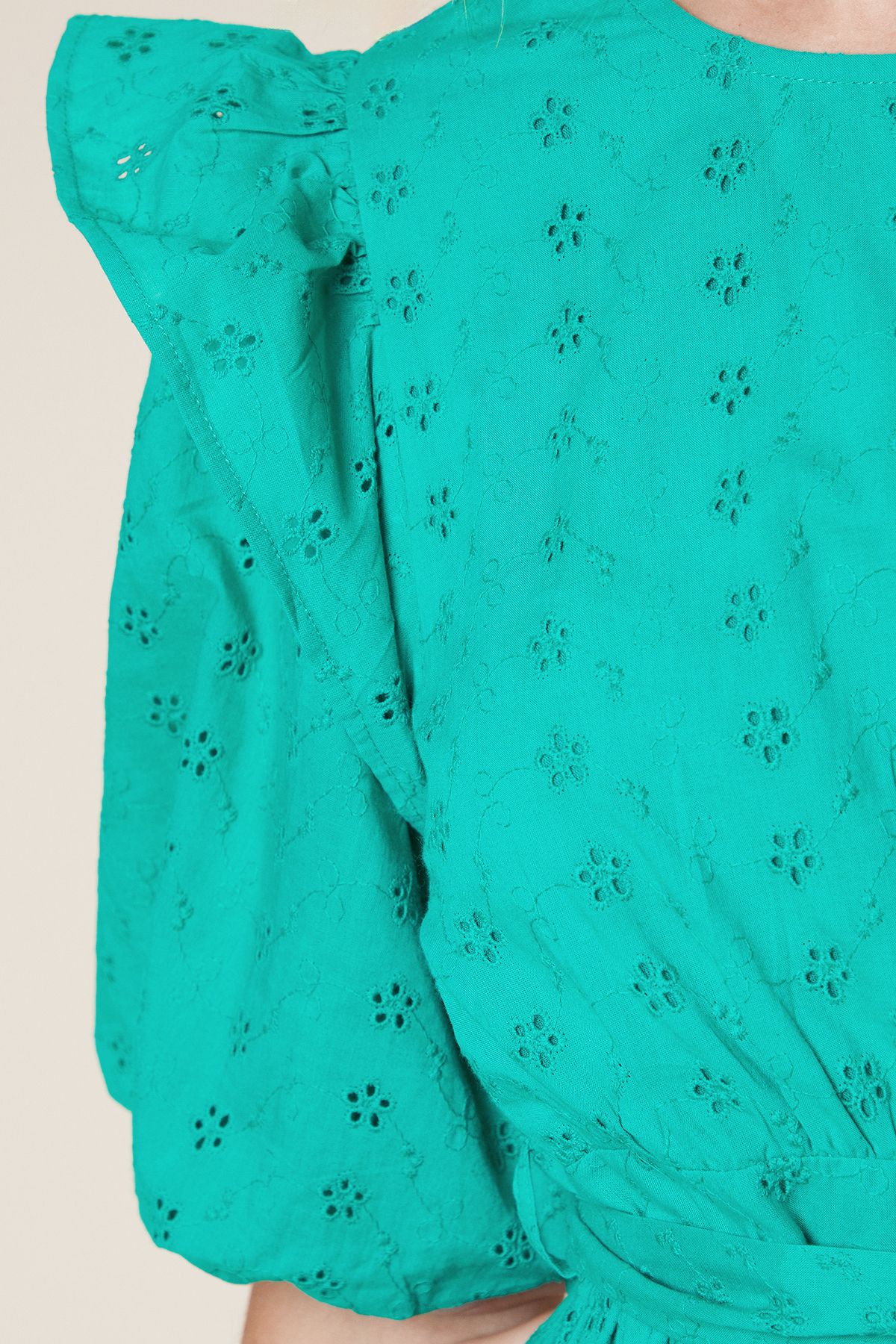 Dorothy Perkins Petite Cutwork Ruffle Puff Sleeve Midi Dress Green image 5