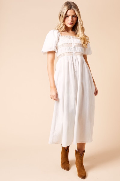 Dorothy Perkins Embroidered Bust Button Through Poplin Midi Dress Rust