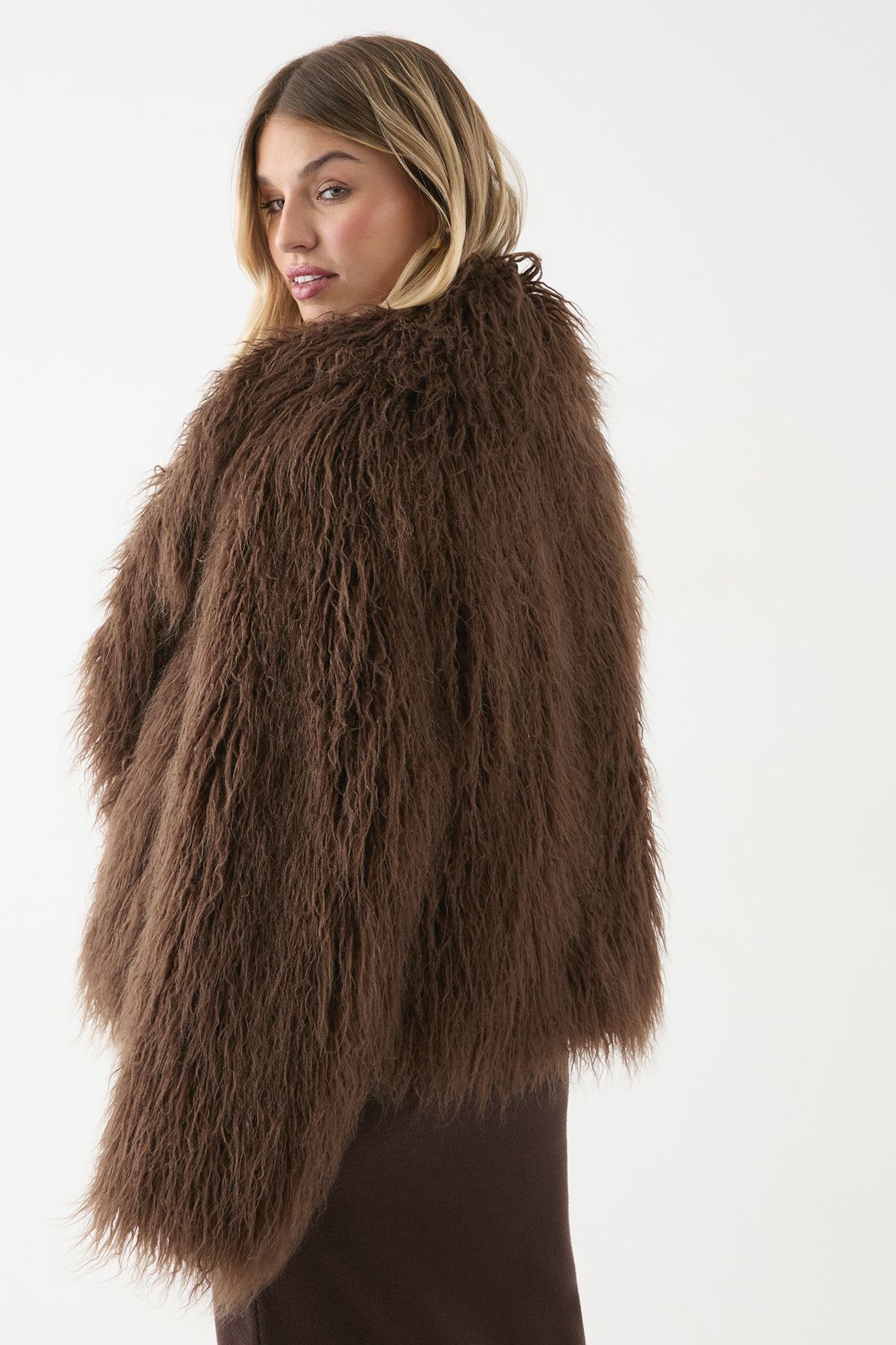 MissPap Mongolian Collared Faux Fur Jacket Chocolate image 3