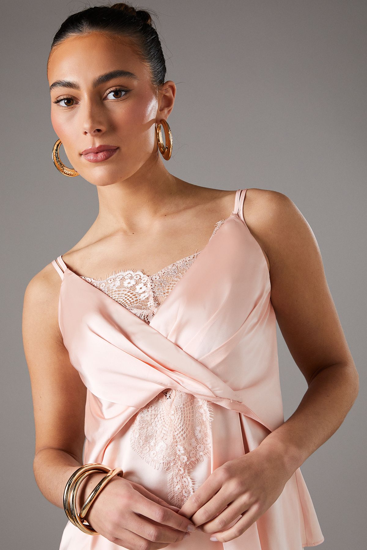 Coast Lace Insert Wrap Front Satin Vest Soft Pink image 3