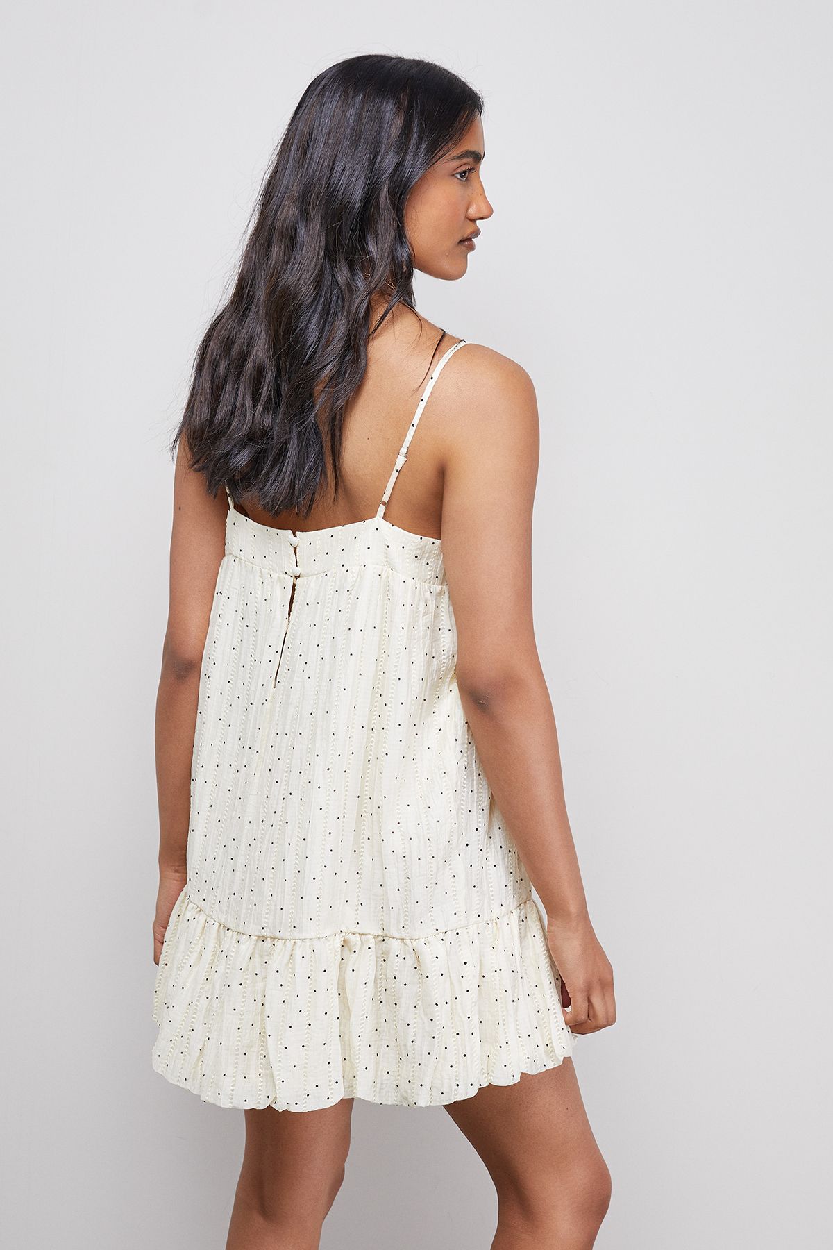 Warehouse Spot Organza Strappy Bubble Hem Mini Dress Ivory image 3