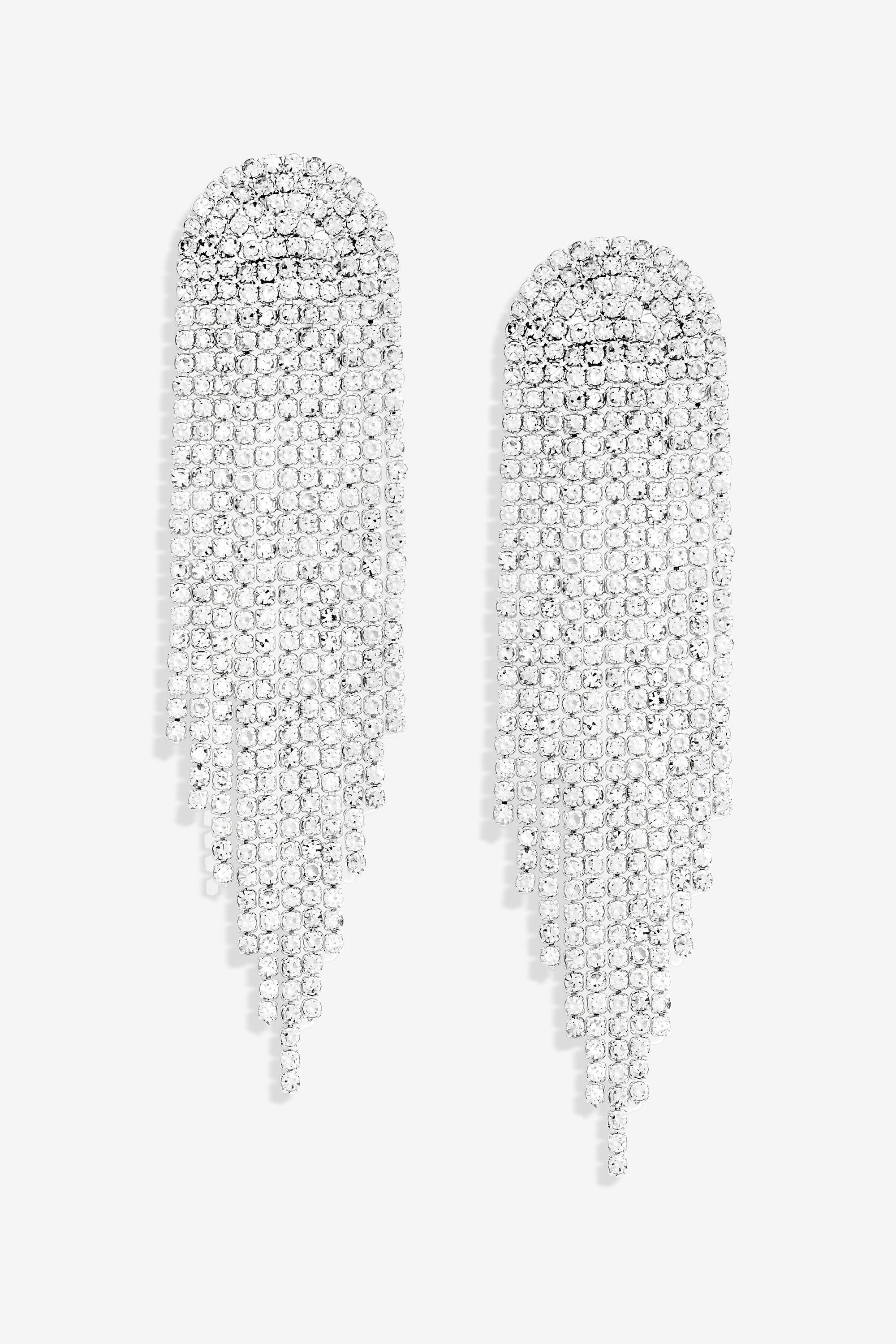 Mood Silver Crystal Tassel Statement Drop Earrings image 1