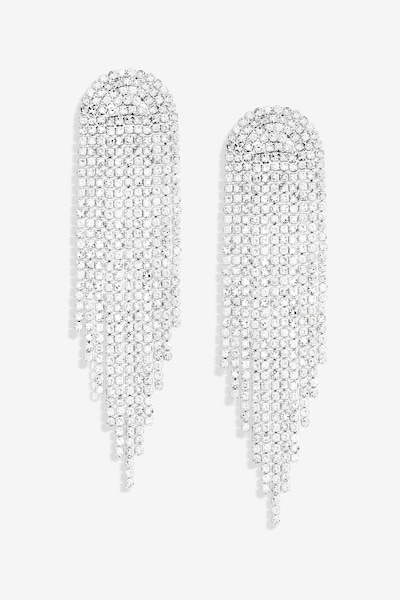 Mood Silver Crystal Tassel Statement Drop Earrings
