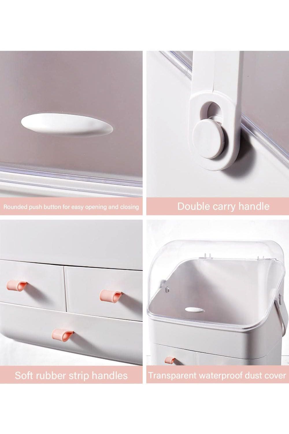 SHEONLY Makeup Desktop Organizer Holder Cosmetic Storage Box with Portable Handle image 3