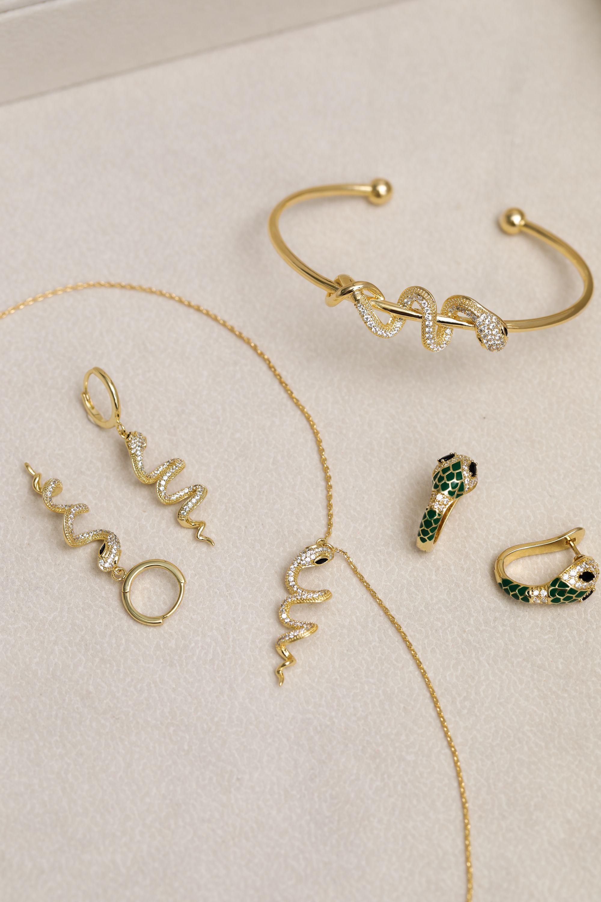 Inicio 14K Gold Plated and Emerald Snake Hoop Earrings - Gift Pouch image 3