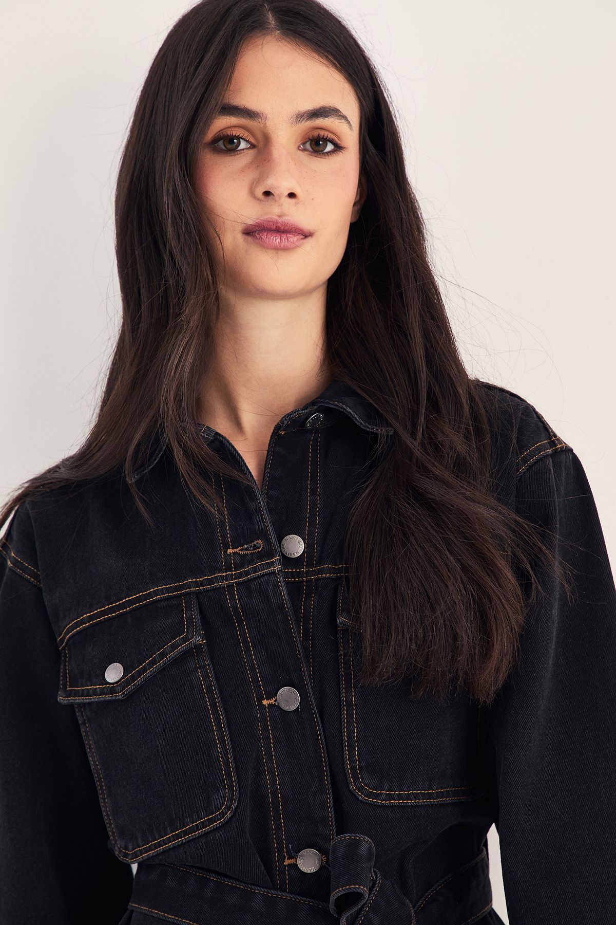 NastyGal The Utility Denim Shirt Dress Washed Black image 3