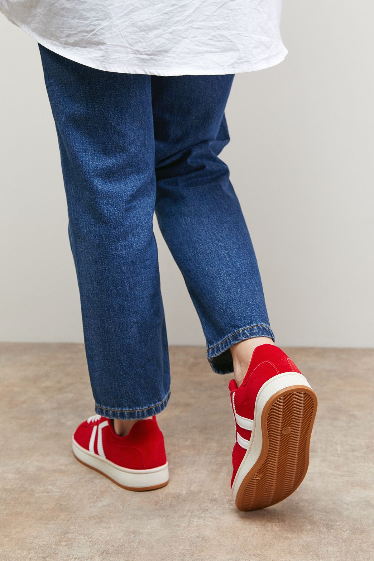 Oasis Leocadia Faux Suede Lace Up Trainers Red image 3