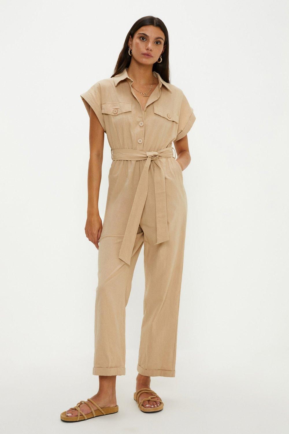 Oasis Wide Leg Belted Boilersuit Cream image 1