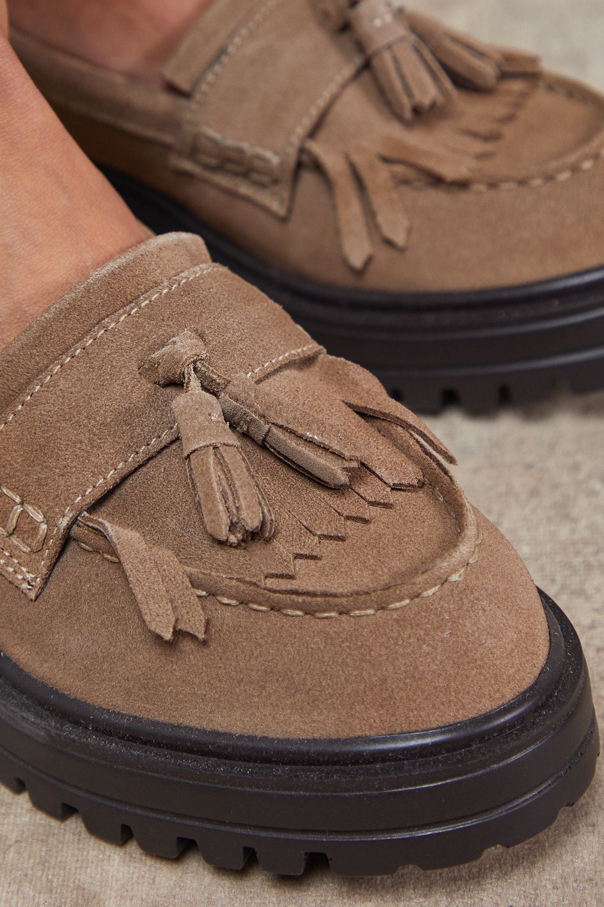 Oasis Brooker Suede Tassel Chunky Loafers Taupe image 4