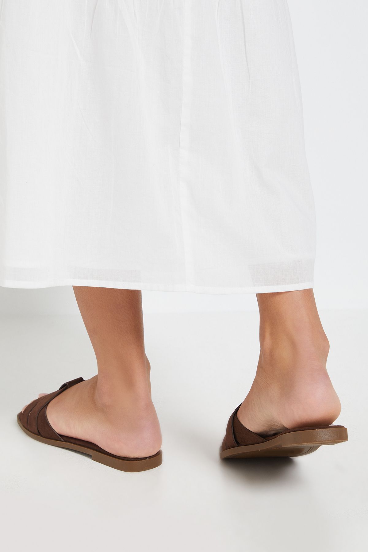 Dorothy Perkins Flossy Faux Suede Interwoven Flat Sliders Chocolate image 3