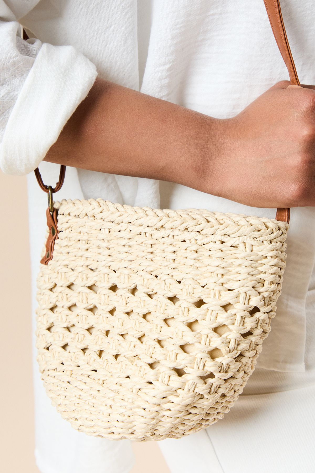 Oasis Sara Rattan Detail Bucket Bag Beige image 3