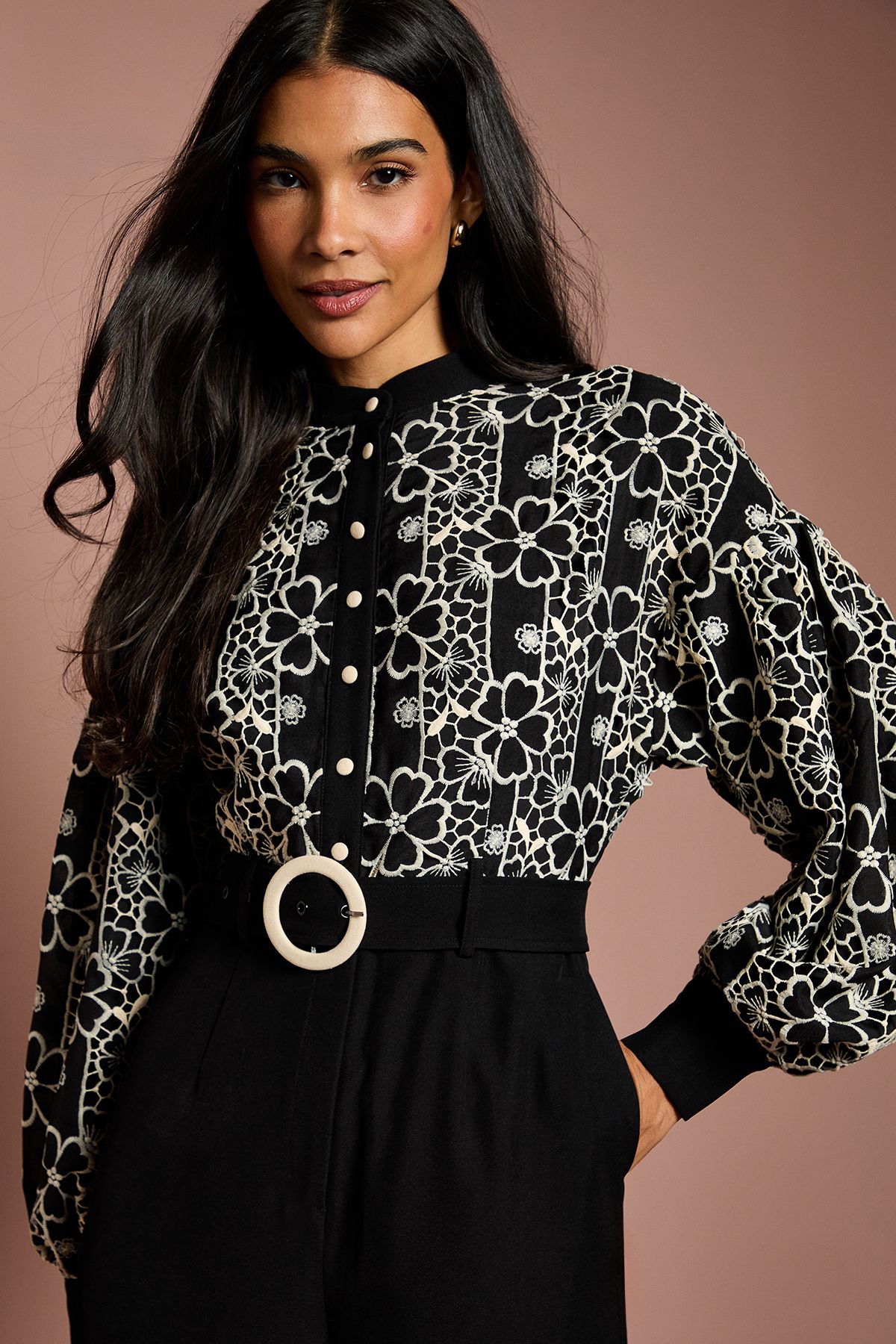 Coast Blouson Sleeve Belted Wide Leg Jumpsuit Mono image 2