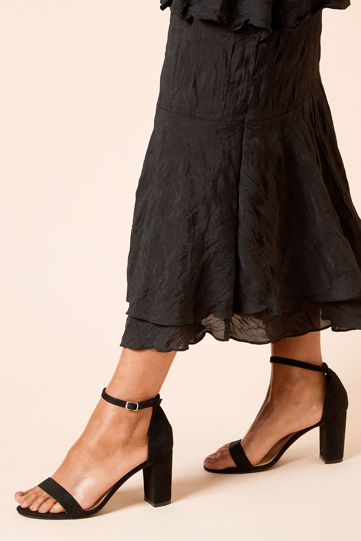 Dorothy Perkins Wide Fit Spark High Block Heel Sandals Natural Black image 3