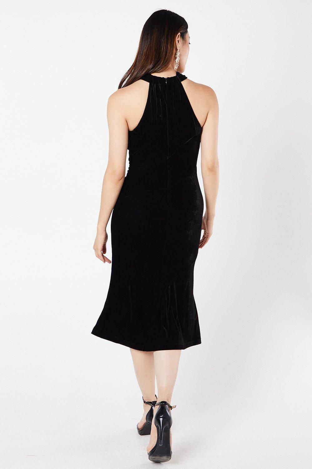 Coast Velvet Rose Corsage Bias Cut Midi Wedding Guest Dress Black image 3