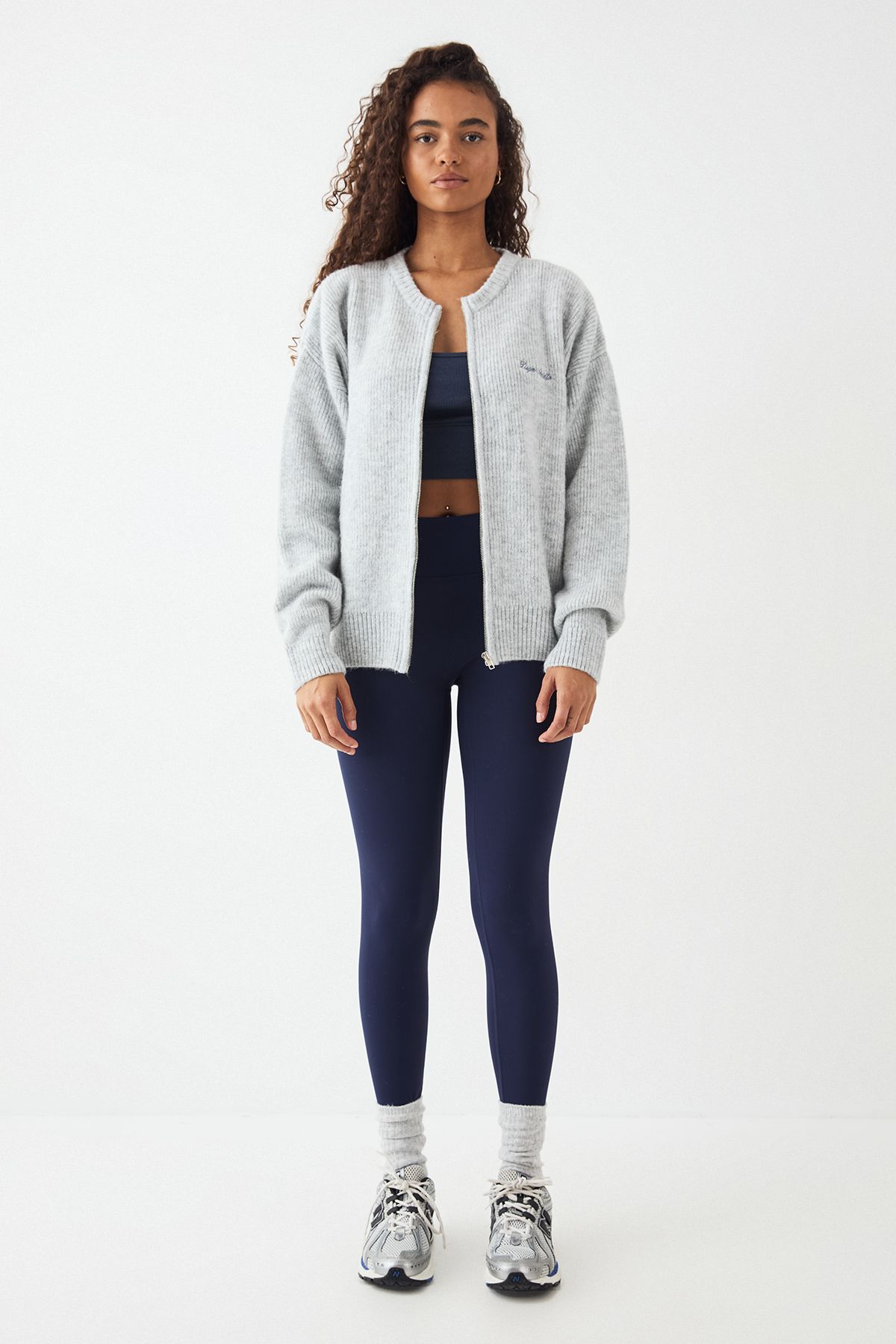 DSGN Studio DSGN Studio Knitted Zip Through Oversized Bomber Ash Grey image 5