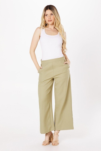 Dorothy Perkins Button Detail Crop Wide Leg Textured Trouser Neutral