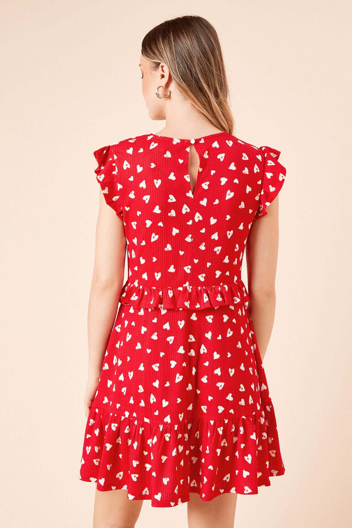 Dorothy Perkins Red Heart Frill Detail Jersey Mini Dress Red image 4