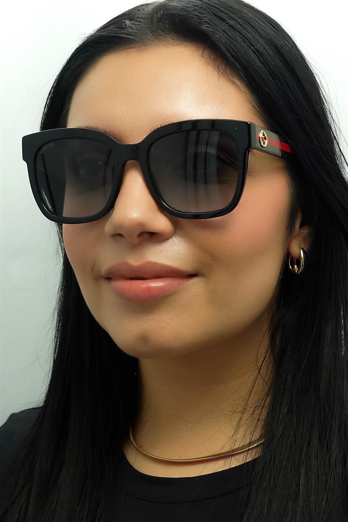 Gucci Square Black With Green and Red Glitter Grey Gradient GG0034SN Sunglasses image 6