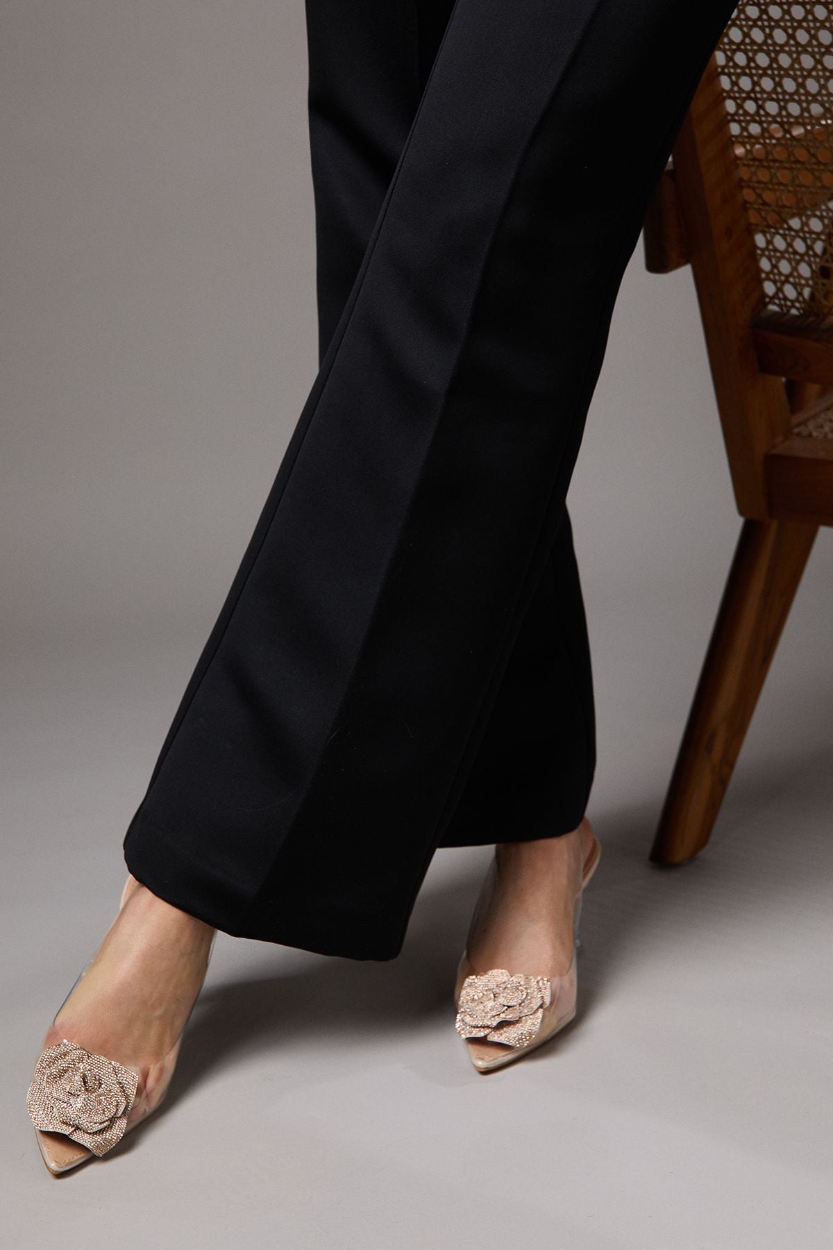 Coast Venessia Clear Vinyl Diamante Corsage Detail Heeled Court Shoes Rose Gold image 1