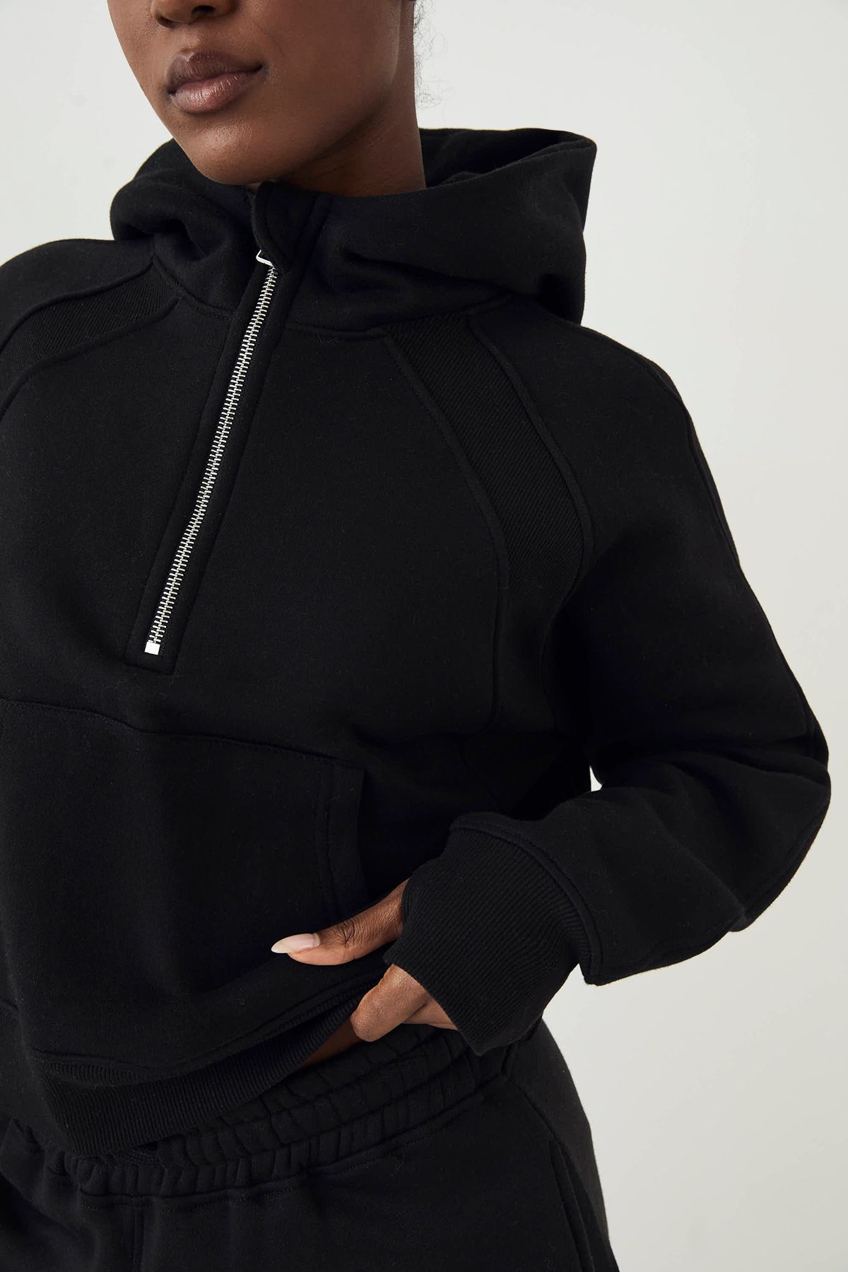 DSGN Studio DSGN Studio Ribbed Panel Half Zip Hoodie Black image 3